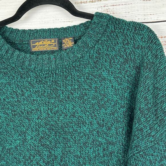 Mens VTG 90s Eddie Bauer Dark Green Black Wool Blend Heavy Knit EUC Sweater XL - Picture 3 of 6